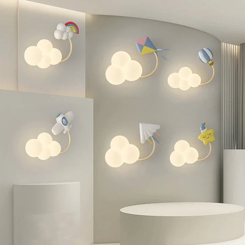 CartoonAirplane - Kids Room Wall Lamp with Stars, Rainbow and Airplane Design