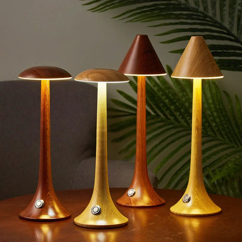LumaWood - Rechargeable LED Table Lamp with Wooden Design, Dimmable and Wireless