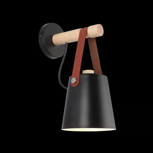 WoodGlow - Wall Light with Iron Shade and Wooden Arm