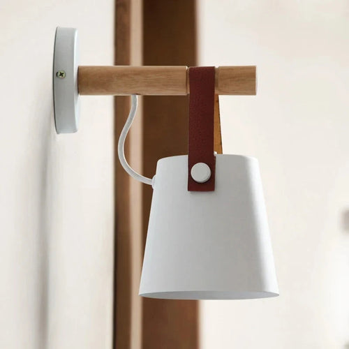 NordicGlow - LED Wall Lamp with Wooden Details and Leather Strap