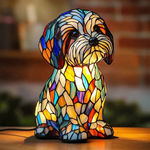 Stained Glass Dog Table Lamp - Tiffany Style Decorative Animal Lamp