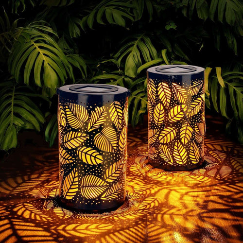 Glowing Leaf Lantern LED – Set of 2, Gold, Modern Garden Decor