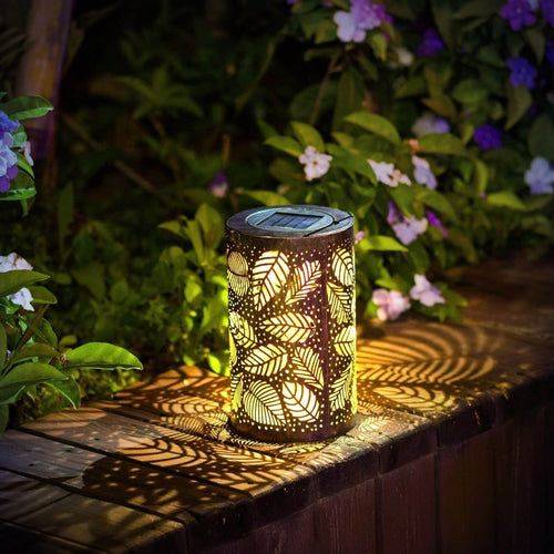 Glowing Leaf Lantern LED – Set of 2, Gold, Modern Garden Decor