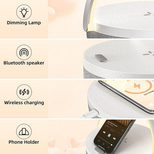 LED Night Light - Music Bedside Lamp with Wireless Charger, 4-in-1 Touch Lamp and Bluetooth Speaker
