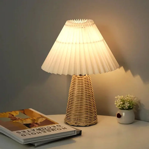 VintageGlow - Rattan Table Lamp, Foldable Night Light