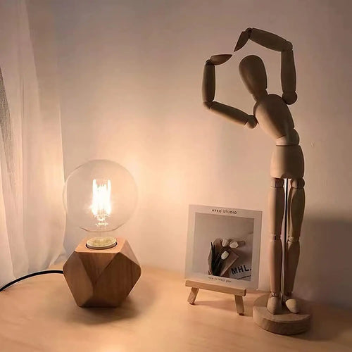 RetroWood – Wooden Table Lamp with Light Bulb for Atmospheric Lighting