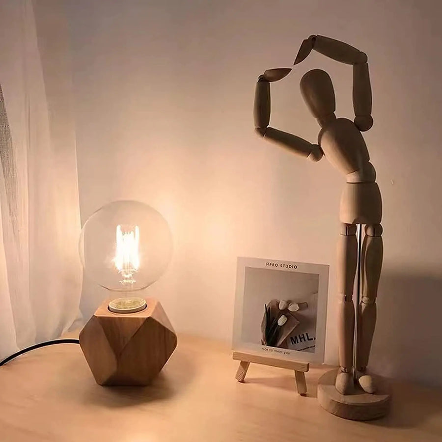 RetroWood – Wooden Table Lamp with Light Bulb for Atmospheric Lighting