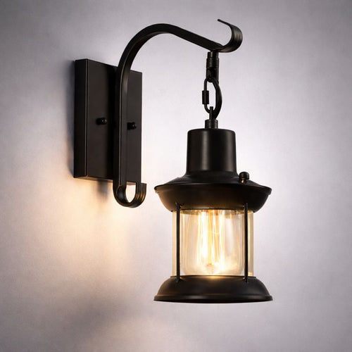 Vintage Black LED Wood Metal Wall Light - Living/Bedroom