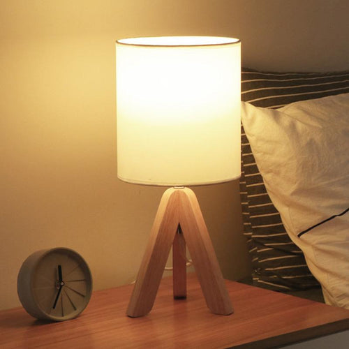 H Wooden Tripod Table Lamp with Linen Shade LED