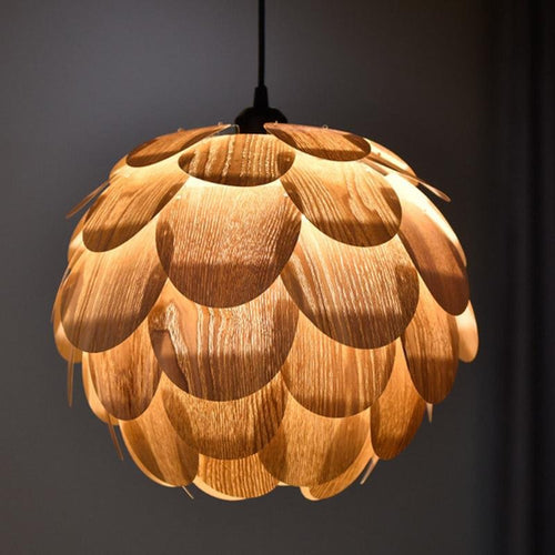 Rustic Pineapple-Shaped Wooden Pendant Light