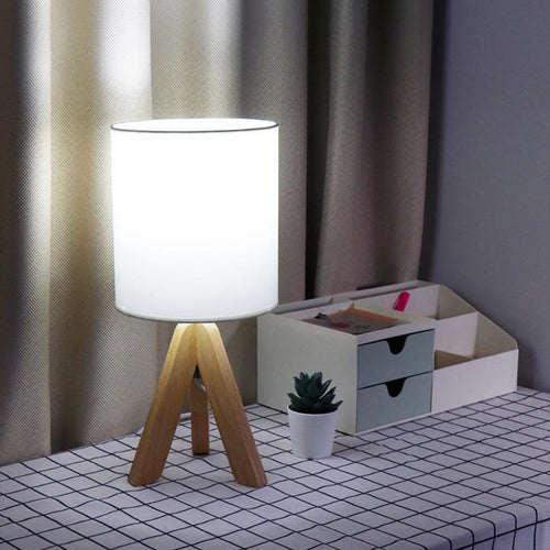 H Wooden Tripod Table Lamp with Linen Shade LED