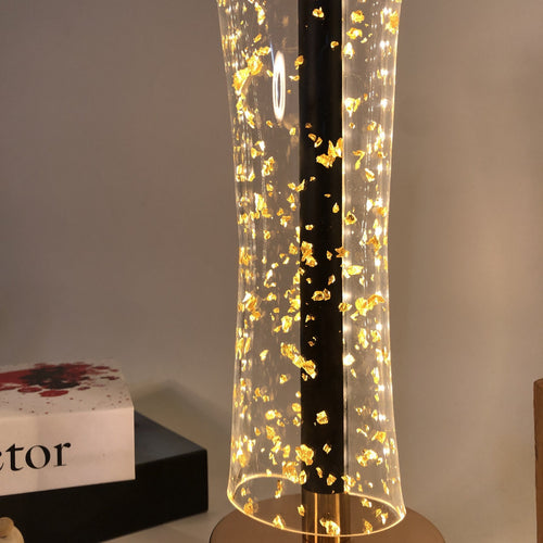 LumiAcryl - Modern Acrylic Table Lamp with Gold Foil and 3-Color Dimmable Lighting, USB-Powered