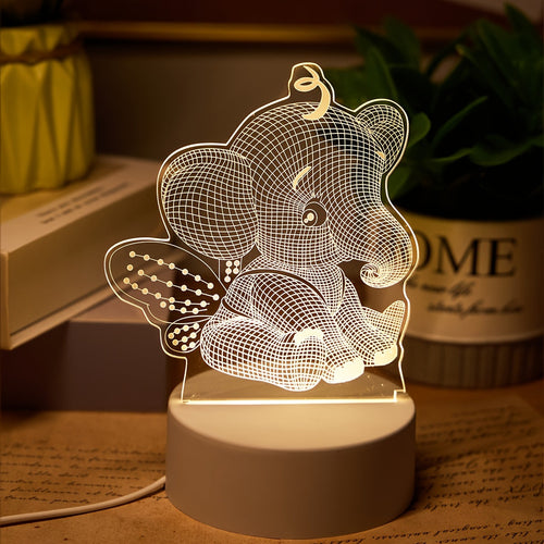 AngelElephant - 3D Illusion LED Night Light, USB-Powered Table Lamp
