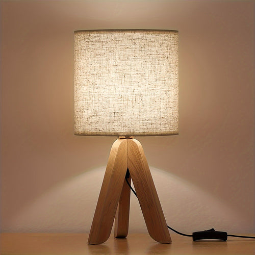 TripodLight - Wooden Table Lamp with Linen Shade, 220V-240V, European Plug