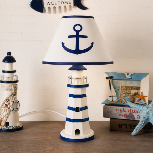 Resin Lighthouse Desk Lamp - Nautical Children's Desk Lamp with Plug-in Cord