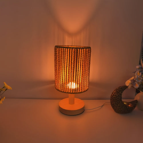 BarrelGlow - Wooden Desk Lamp with Stripe Pattern