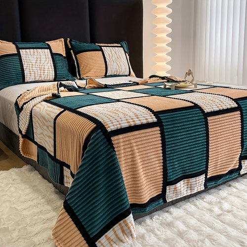 1pc Plaid Flannel Blanket with Print – Multi-Purpose Throw, Air Conditioning Blanket, Sofa, Sleep & Travel Blanket, Four Seasons, Christmas Gift