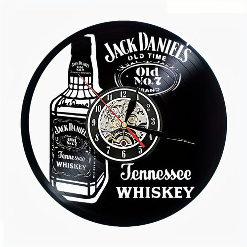 Vinyl Record Wall Clock – Whisky Theme, Silent, for Living Room & Office