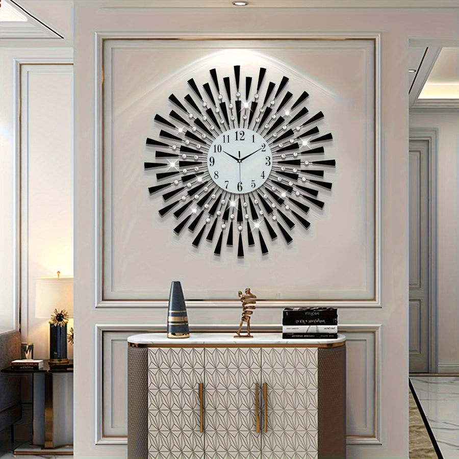 Silent Black Metal Wall Clock with Glass Dial – Battery-Powered for Living Room, Bedroom & Office