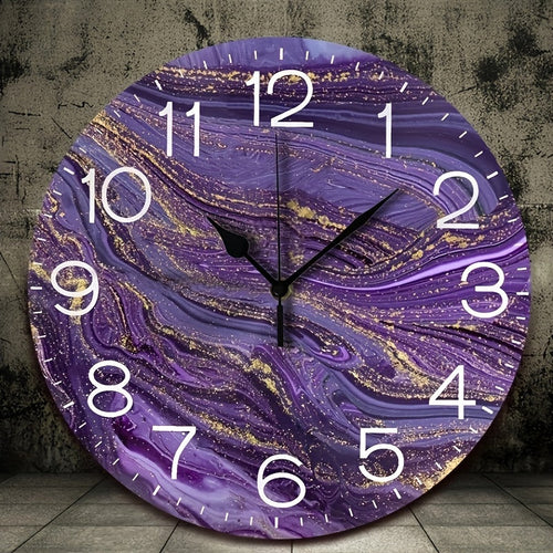 VioletGlow – Modern Purple Wall Clock with Gold Accents, Abstract Design