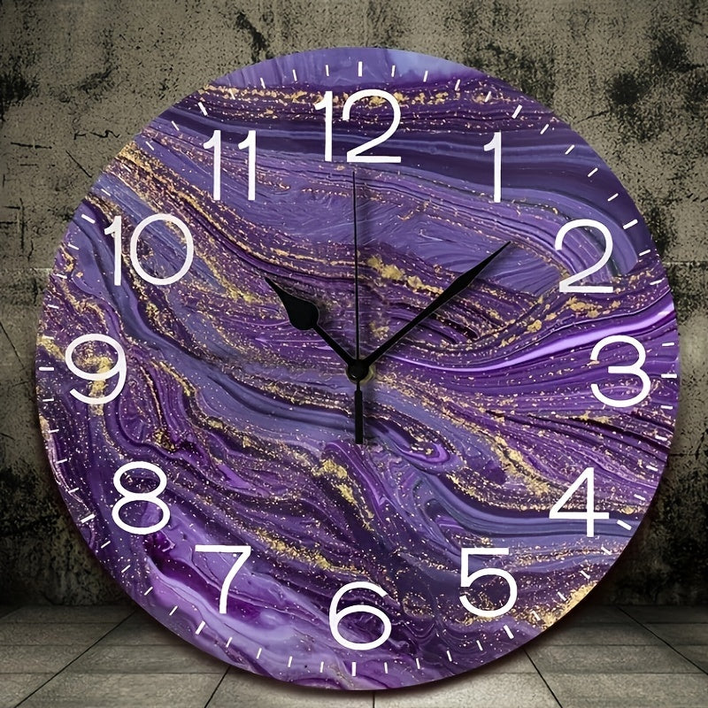VioletGlow – Modern Purple Wall Clock with Gold Accents, Abstract Design