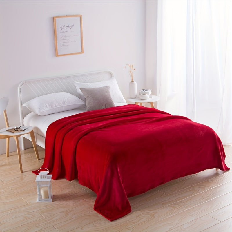 1pc Thick Red Flannel Blanket – Soft Warm Throw Blanket, Nap Blanket for Sofa, Office, Bed, Camping & Travel, Multi-Purpose All-Season Gift Blanket