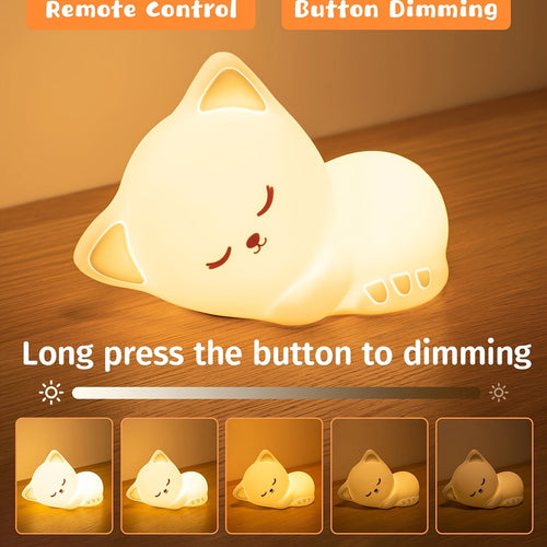 KittyGlow - Cute Cat Night Light with Remote Control and USB Rechargeable Silicone Lamp