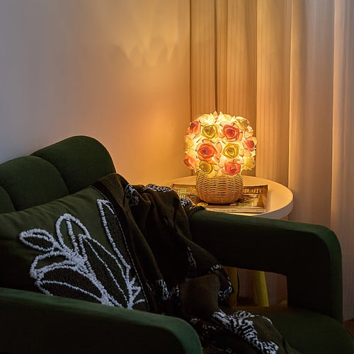 FloraGlow - Art Deco USB Rose Table Lamp with Polished Base and Bulb