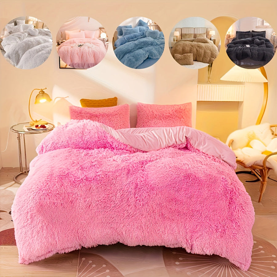 3-Piece Velvet Duvet Cover Set (1 Duvet Cover + 2 Pillowcases, No Insert) – Solid Colour, Soft & Comfortable Bedding Set for Bedroom, Guest Room, Autumn & Winter