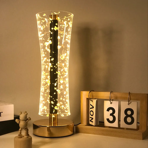 LumiAcryl - Modern Acrylic Table Lamp with Gold Foil and 3-Color Dimmable Lighting, USB-Powered