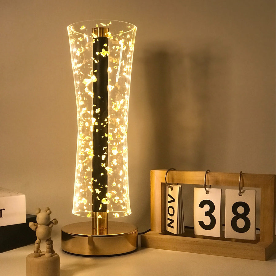 LumiAcryl - Modern Acrylic Table Lamp with Gold Foil and 3-Color Dimmable Lighting, USB-Powered