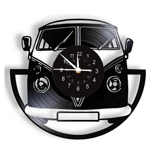 Retro Minibus Vinyl Record Wall Clock – Vintage Design for Home Décor