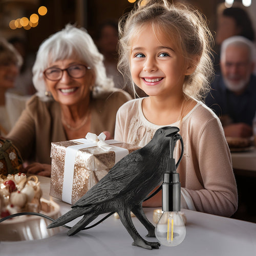 RavenLight - Black Raven Table Lamp, USB Powered, Resin Lamp for Living and Bedroom