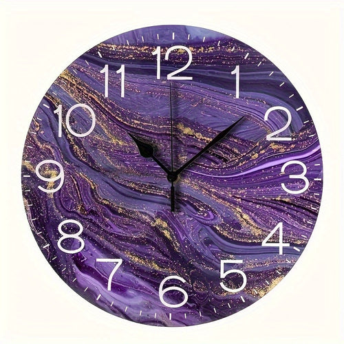 VioletGlow – Modern Purple Wall Clock with Gold Accents, Abstract Design
