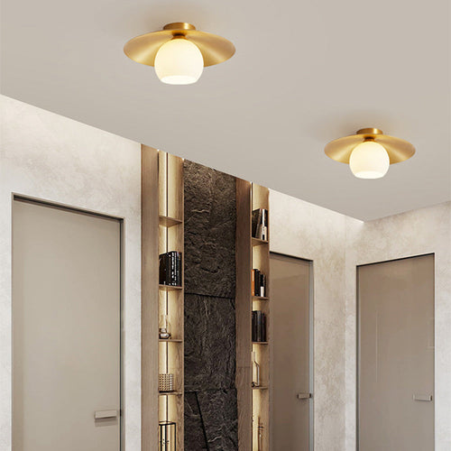 Brass Shade Gold Semi Flush Ceiling Light