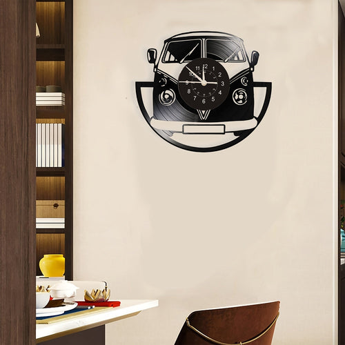 Retro Minibus Vinyl Record Wall Clock – Vintage Design for Home Décor