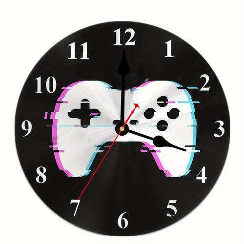 Round Wall Clock for Gamers – Wooden Clock with Battery, 25.4 cm