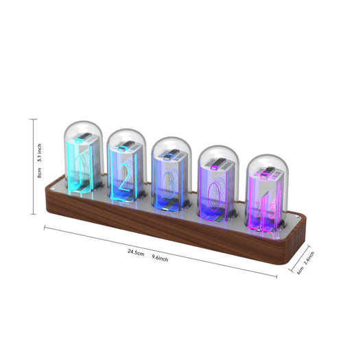 ClocTeck Nixie Tube Clock – Retro Digital Desk Clock with Wi-Fi Time Calibration (Walnut)