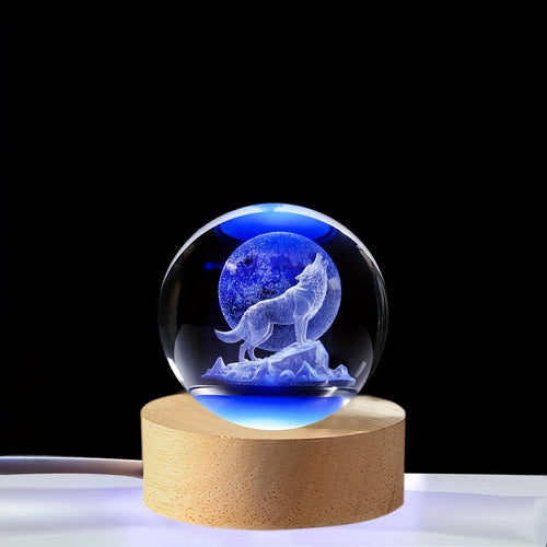 WolfLamp - 3D Howling Wolf Glass Snow Globe USB Night Light