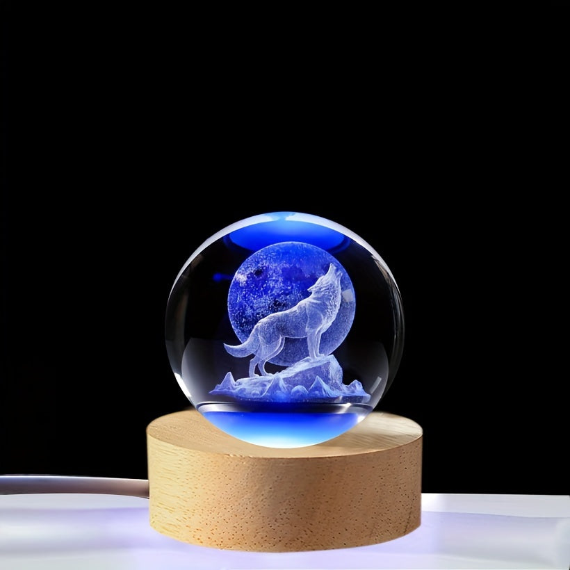 WolfLamp - 3D Howling Wolf Glass Snow Globe USB Night Light