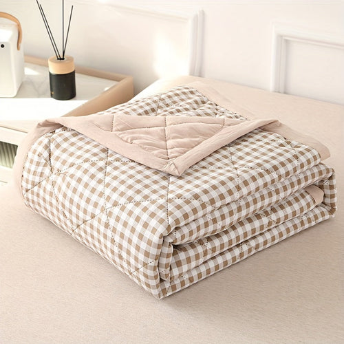 Preppy Style Plaid Summer Quilt – Ultrasonically Quilted Lightweight Air Conditioning Bedspread, All Seasons, Polyester Bedspread