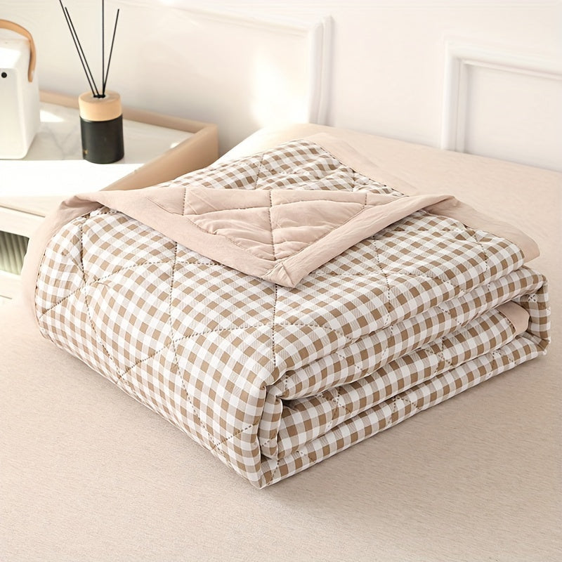 Preppy Style Plaid Summer Quilt – Ultrasonically Quilted Lightweight Air Conditioning Bedspread, All Seasons, Polyester Bedspread