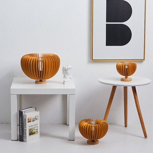 PumpkinGlow – Wooden Table Lamp with LED Lighting in Rustic Style
