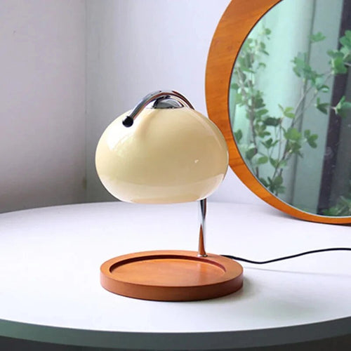 GlowSphere - Macaron Glass Table Lamp with Wooden Tray