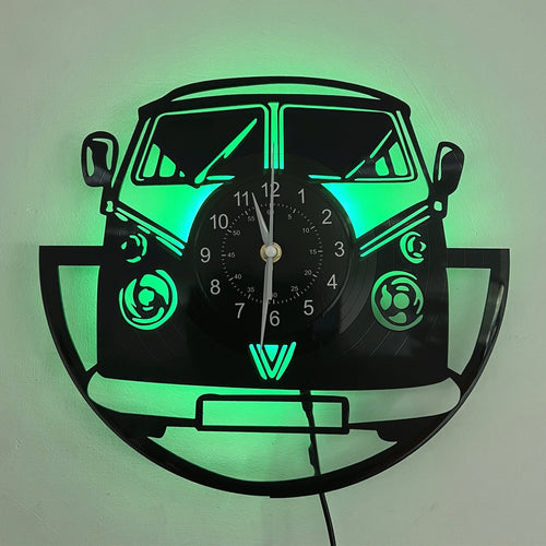 Vinyl Record Wall Clock – Black Car Silent Clock for Living Room, Bedroom & Office (LED Type with USB Available)