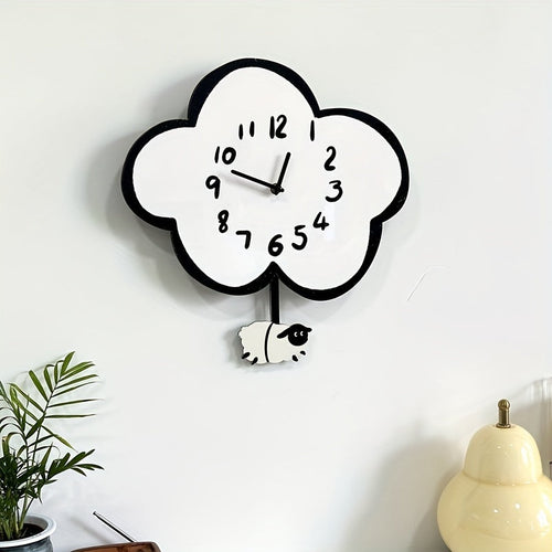 CloudSwing - Cartoon Silent Wall Clock with Swinging Sheep