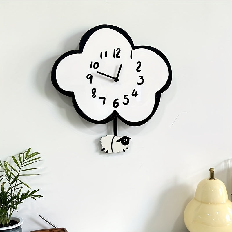 CloudSwing - Cartoon Silent Wall Clock with Swinging Sheep