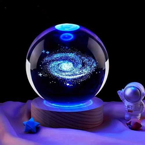 LumiSphere - 3D Crystal Ball LED Night Light with Wooden Base