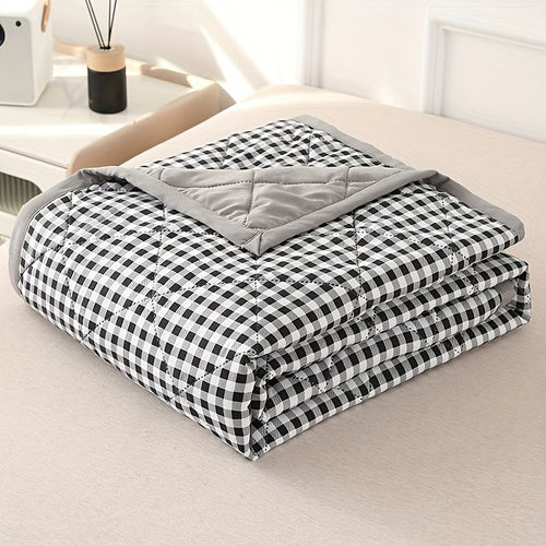 Preppy Style Plaid Summer Quilt – Ultrasonically Quilted Lightweight Air Conditioning Bedspread, All Seasons, Polyester Bedspread
