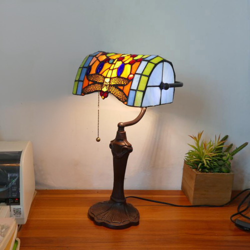 TiffanyBanker - Hand-Cut White Banker Lamp with Butterfly Pattern